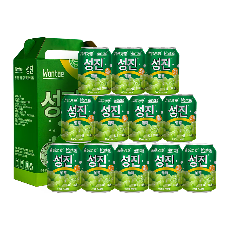 Wontae 韩式风味含25%果汁果肉饮料 葡萄味 238ml*12罐