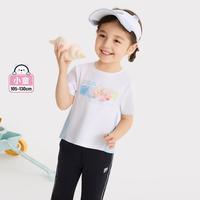 FILA 女小童（105-130）宽松圆领针织短T女童宽松休闲T恤