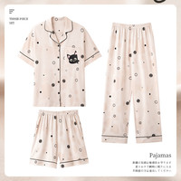 COSMO LADY/都市丽人 纯棉材质 女士睡衣套装 古怪猫咪-三件套 M 【体重80-100斤】