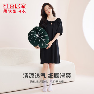 红豆男装 女士短袖家居服套装 优雅黑 L