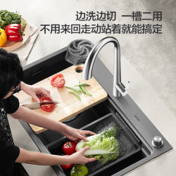 箭牌 飞雨系列大口径单槽厨房洗菜盆台上盆超洗碗池不锈钢水槽一体盆