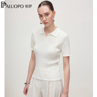 帕罗 PALUOPO 针织提花 Polo领短袖T恤 白色 S