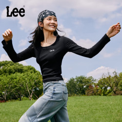 Lee 夏季新款修身圆领刺绣Logo女士长袖T恤