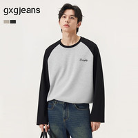 gxgjeans 撞色拼接插肩袖 黑灰 L 男士卫衣