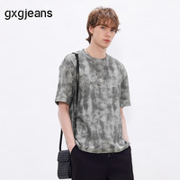 gxgjeans 扎染宽松圆领短袖T恤 灰白色 XL