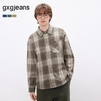 gxgjeans 蓝色格纹宽松长袖衬衫 L