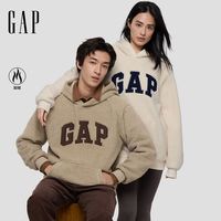 Gap 撞色Logo仿羊羔绒宽松连帽卫衣