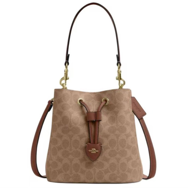 COACH 女包 Rowan 22 品牌徽标经典 皮革 水桶包 小号棕色CBH07-IMXHE