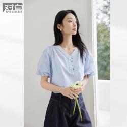 DUIBAI 女式简约V领泡泡袖短袖衬衫