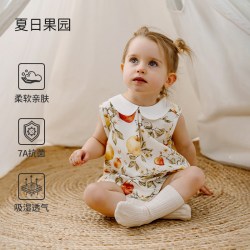 欧孕 婴儿衣服夏季薄款莫代尔纱布无袖包屁衣女宝宝睡衣连体衣爬服