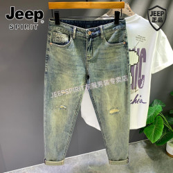 JEEP SPIRIT JEEPSPIRIT Jeep吉普 男士宽松牛仔裤 破洞补丁休闲裤