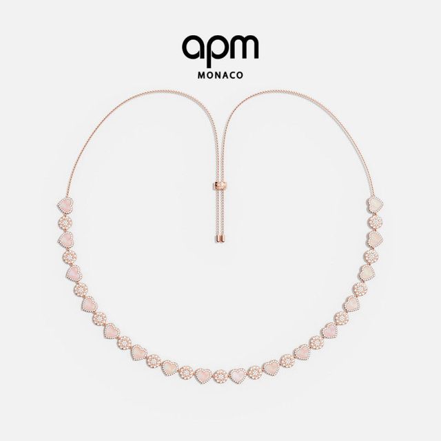 经典款：APM Monaco 粉母贝心相连可调节项链女高级轻奢首饰520礼物