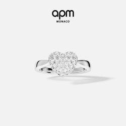 APM Monaco 爱心戒指银白色密镶心形设计手饰520礼物