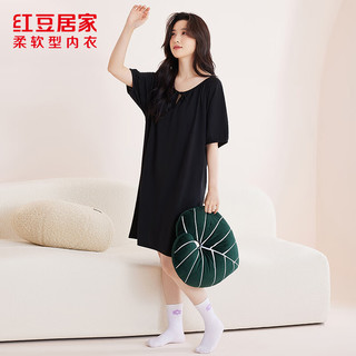 红豆男装 女士短袖家居服套装 优雅黑 L