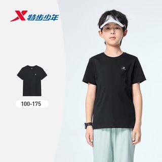 特步 儿童夏季短袖T恤 纯棉吸汗速干 丹青黑 120cm
