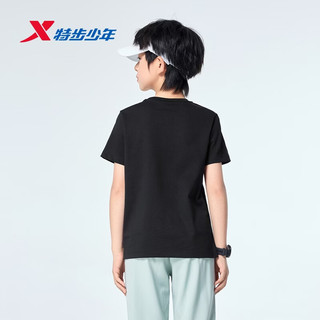 特步 儿童夏季短袖T恤 纯棉吸汗速干 丹青黑 120cm