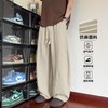月伊纺 夏季新款大码直筒裤男宽松百搭仿麻拼接大码拖地弯刀裤青年休闲裤