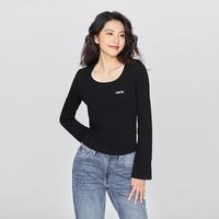 Lee 修身版圆领刺绣Logo设计黑色女罗纹长袖T恤休闲潮L