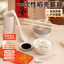 槿森泉 一次性餐具稻壳碗食品级饭碗耐高温野餐结婚酒席餐具套装10人份