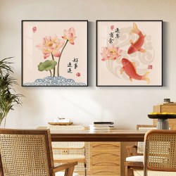 好事莲莲九鱼图新中式挂画