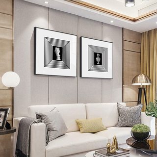 艾风格 现代简约黑白线条人物挂画 30*30cm 黑边纹理 A款