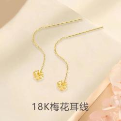 中国黄金 18K梅花耳线女款花朵K金耳饰针新年生日礼物送女友老婆