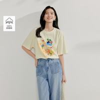 茵曼 休闲印花纯棉T恤2026夏季女装新款宽松短袖上衣 浅杏色 M