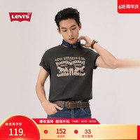 Levi's 春夏情侣同款美式双马印花潮流休闲宽松圆领短袖T恤 黑色 004IT-0001
