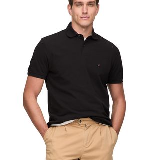 TOMMY HILFIGER 男士短袖POLO衫 有机棉弹力 黑色 Medium