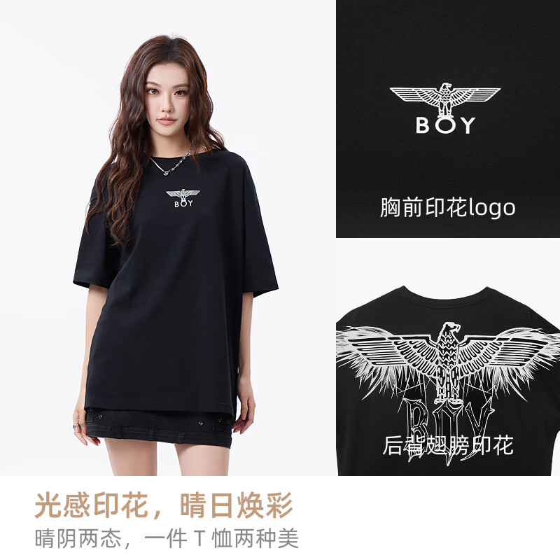 BOY LONDON N01914 紫外线变色印花 黑印粉 L 男士T恤