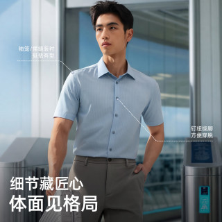 雅戈尔 VSCA114768EBY 200支棉丝混纺 浅灰条纹 40 男士衬衫