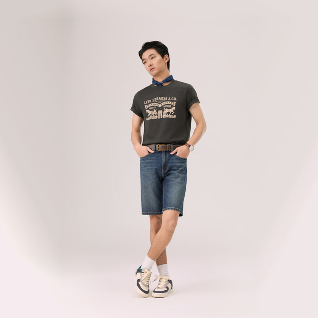 Levi's 【双马印花黑】美式双马印花短袖T恤 黑色休闲半袖 004IT-0001