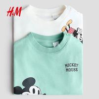 H&M 迪士尼系列 男婴短袖T恤 浅绿色米奇老鼠 90/52 2件装