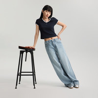 Lee 女士牛仔裤 宽松A型阔腿 凉感面料 浅蓝色