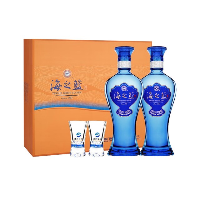 洋河 海之蓝 绵柔型浓香白酒42度480ml*2瓶礼盒