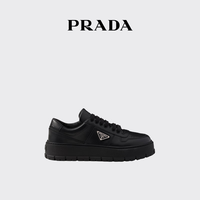 PRADA 男士金属徽标饰牛皮革运动鞋 黑色 43