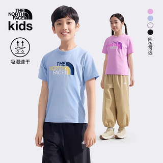 THE NORTH FACE 童装儿童印花LOGO速干短袖T恤 矢车菊蓝 120
