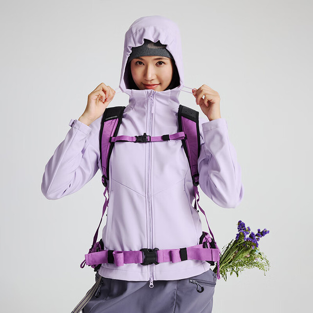PLUS会员：探路者 软壳 户外登山徒步三防外套 冰岛紫-女款