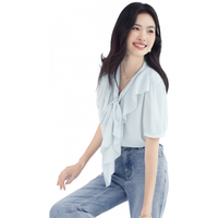 eifini/伊芙丽 飘逸感 女士雪纺衬衫 浅蓝 短袖版 XL 130-145斤