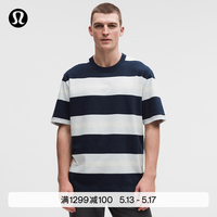 lululemon 丨Peached-Cotton 男士棉质平纹针织 T 恤 LM3GLUS 海军蓝淡雅马球蓝条纹 M