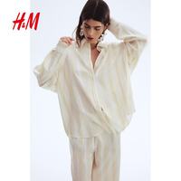 H&M 1295595 大廓形多臂梭织 白色条纹 S 女士衬衫