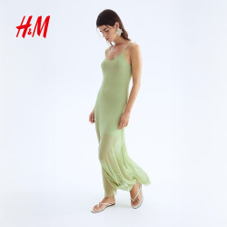 H&M 女装背心吊带连衣裙夏季网纱气质修身连身裙1295134 深棕色 M 165/96