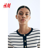 H&M 1294717 小香风开衫 白色/条纹 M 女士针织衫
