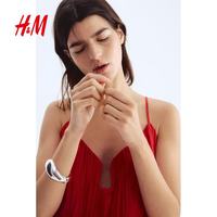 H&M 1294600 细吊带宽松褶皱 亮红色 S 连衣裙