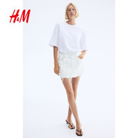 H&M 1294403 磨边牛仔迷你裙 白色 均码