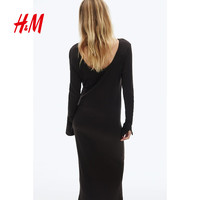 H&M 罗纹露背修身 深棕色 XL 连衣裙