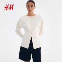 H&M 1293296 圆领收腰针织开衫 浅米色 S