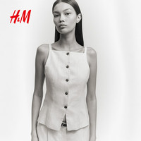 H&M 1292345 亚麻混纺 浅灰色 XL 女士马甲