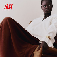 H&M 褶纹半身长裙 深棕色 XL 女装