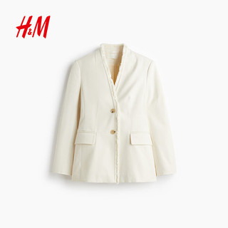 H&M 1290758 毛边休闲西装 白色 L 女外套